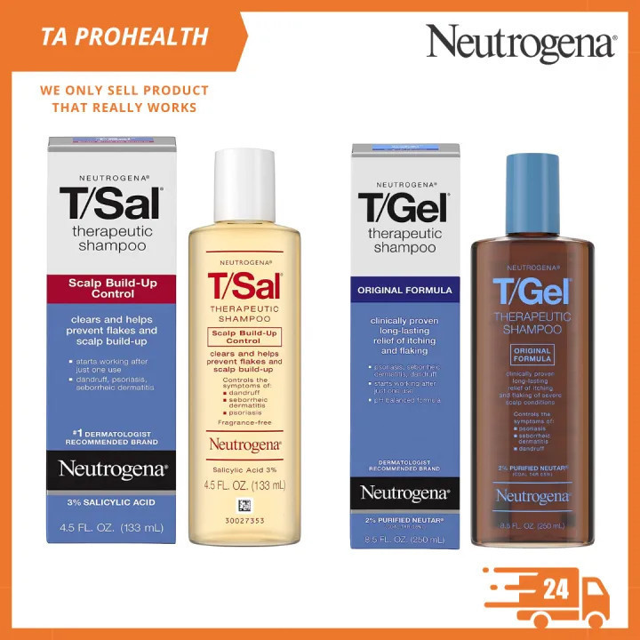 แชมพูขจัดรังแคและลดการอักเสบของ Neutrogena: สูตร T/Sal 133 มล. / สูตร T/Gel 250 มล. - ขจัดรังแคได้อย่างมีประสิทธิภาพและค