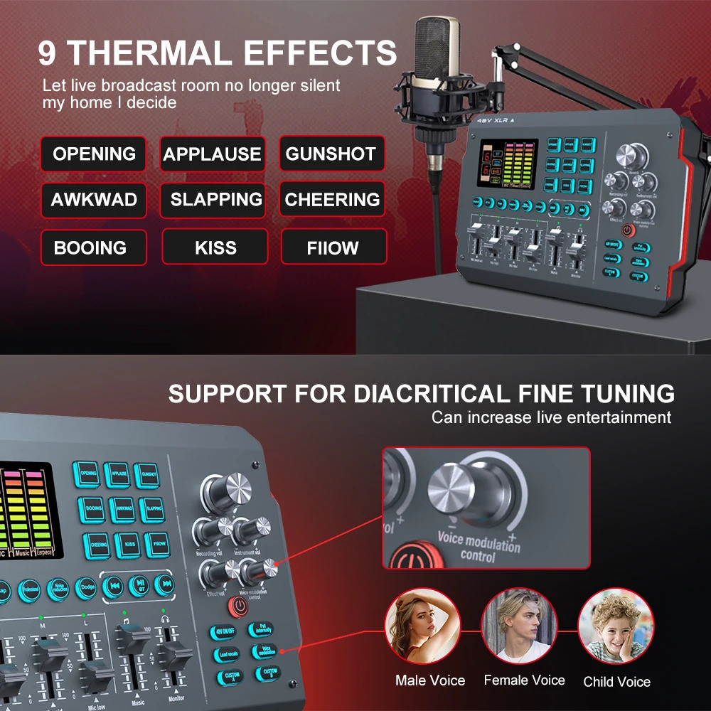 ความปฏิบัติที่ยอดเยี่ยม Huayi Voice M16 RGB PC การ์ดเสียง Podcast Audio Interface Podcast ไมโครโฟนชุ