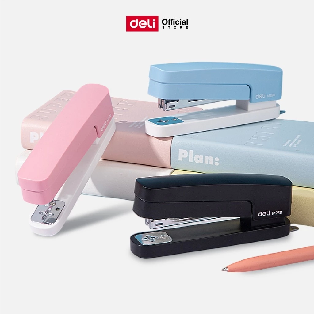 ้เครื่องเย็บกระดาษหมุนได้ Deli รุ่น M288 เย็บได้ 15แผ่น ใช้ลวดเย็บเบอร์10 หมุนได้ 90-270 องศา (3สี)