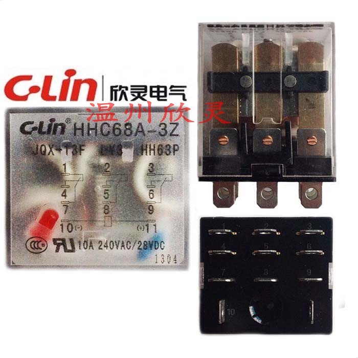 Xinling HHC68AL-3Z/HH63PL/JQX-13F/LY3/AC220V แม่เหล็กไฟฟ้ารีเลย์ระดับกลาง 11 Pins