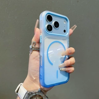 Clear Gradient Antiสีเหลืองเคสโทรศัพท์แม่เหล็กสําหรับiPhone 11 12 13 14 15 16 17 Pro Max 17Air Soft Border TPU Anti Scratchโปร่งใสปกหลังกันกระแทกปลอก