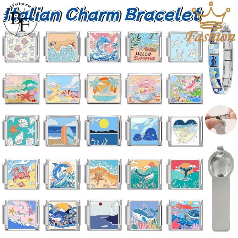 Shark Dolphin อิตาเลี่ยน Charm สร้อยข้อมือ Fit 9 มม.สร้อยข้อมือสแตนเลสเครื่องประดับทําอุปกรณ์เสริม DIY Retro บุคลิกภาพโมดูลสร้อยข้อมือ