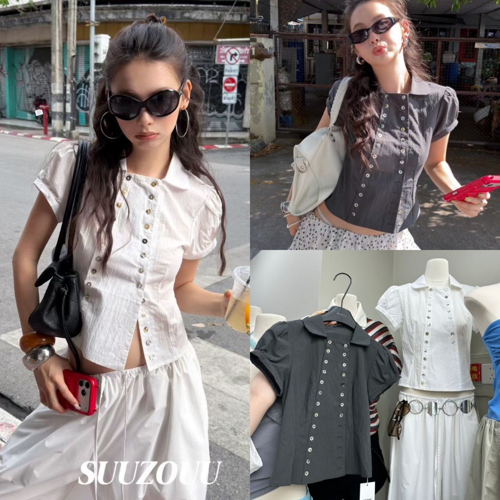 ❤ 🧵 🇰🇷 SU377 เสื้อแต่งปก กระดุมคู่สุดชิค ใส่ง่ายแต่ดูมีอะไร ดีเทลกระดุมเรียงสองแถว แฟชั่นเกาหลี TAG MM Fish 🧡