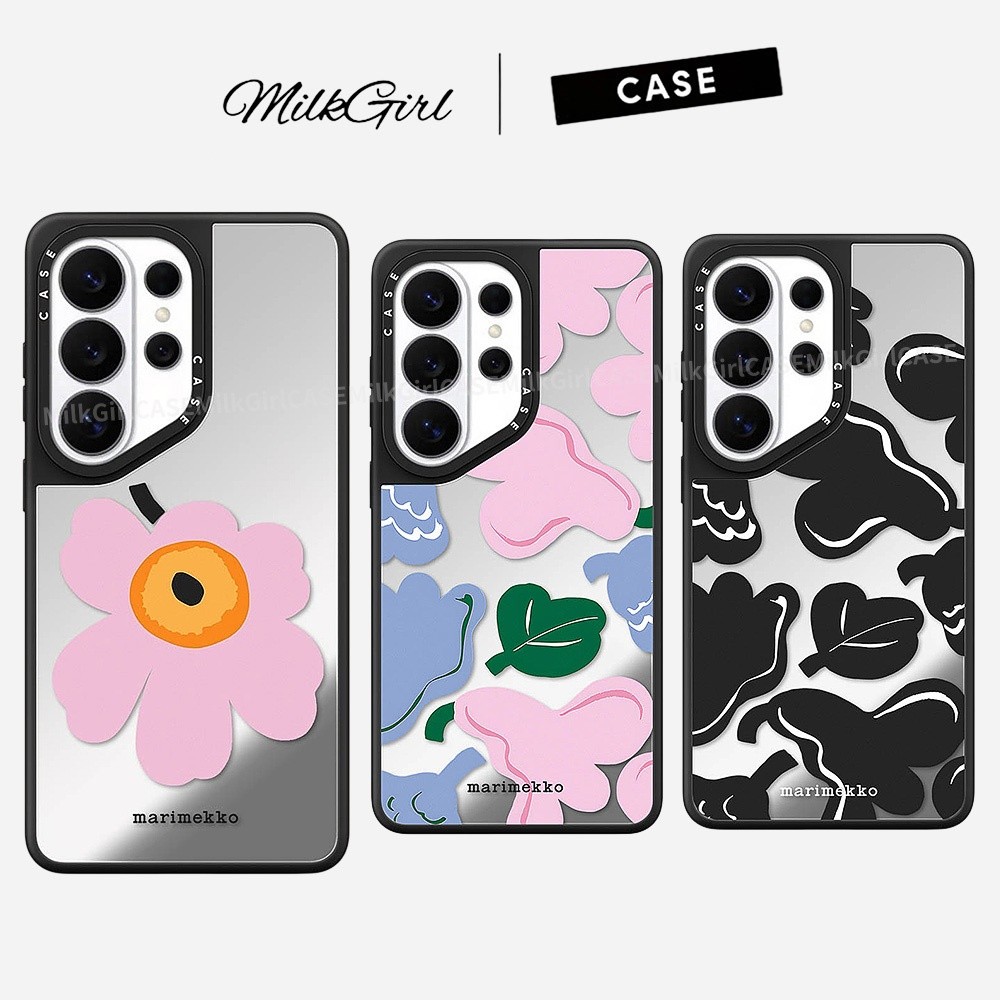 แม่เหล็กสีดําสีชมพูกระจกดอกไม้ Hard Phone Case For Samsung Galaxy S26 25 24 23 UItra S26 25 24 23 Plus กันกระแทกป้องกันปลอก