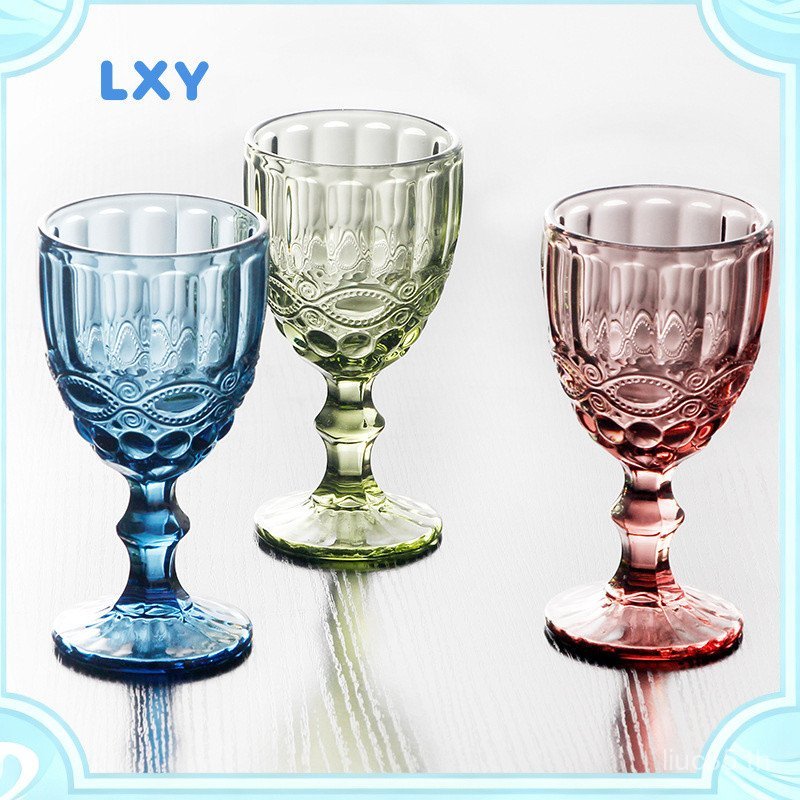 LXY ที่มีสีสันนูนดอกไม้แก้วคริสตัลแก้วแชมเปญเครื่องดื่มแก้วน้ําผลไม้แก้วน้ําแก้ว กุณโฑ ครัวเรือนไวน์, น้ํา,