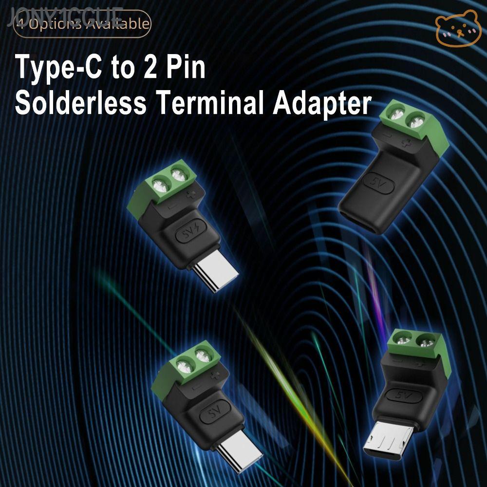 JONY1GGUE อะแดปเตอร์เทอร์มินัล USB C ถึง 2Pin, Type-C ถึง 2 ขา 5V Crimp Terminal Block, Professional สกรูสีเขียว Solderless Plug ปลั๊กชาร์จสําหรับ DIY หรือซ่อม
