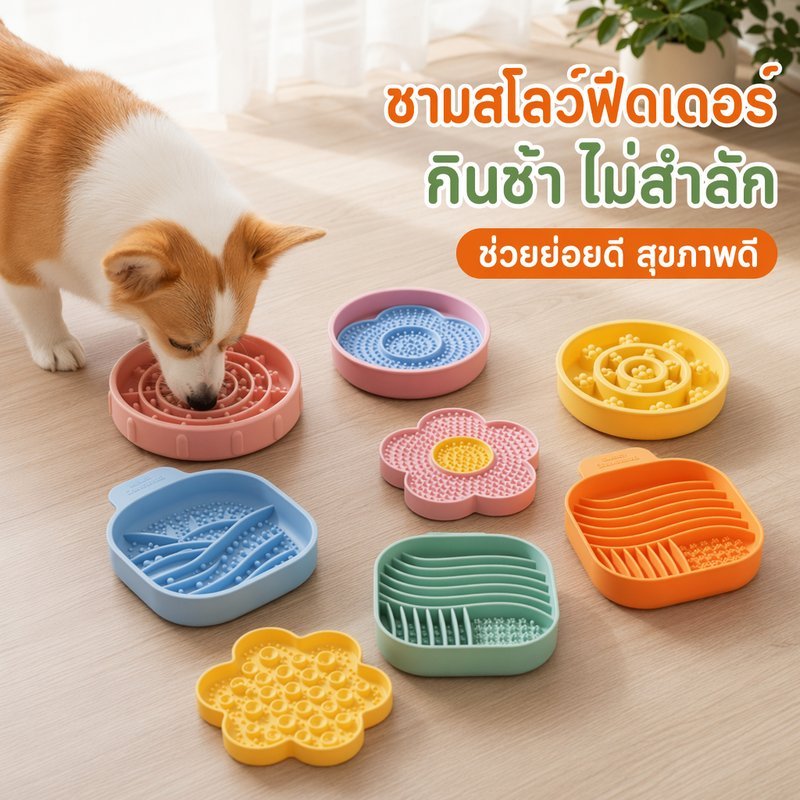 ชามกินช้า สุนัข แมว ฐานกันลื่น วัสดุซิลิโคนหรือPP ช่วยชะลอการกิน ลดการฮุบเร็ว