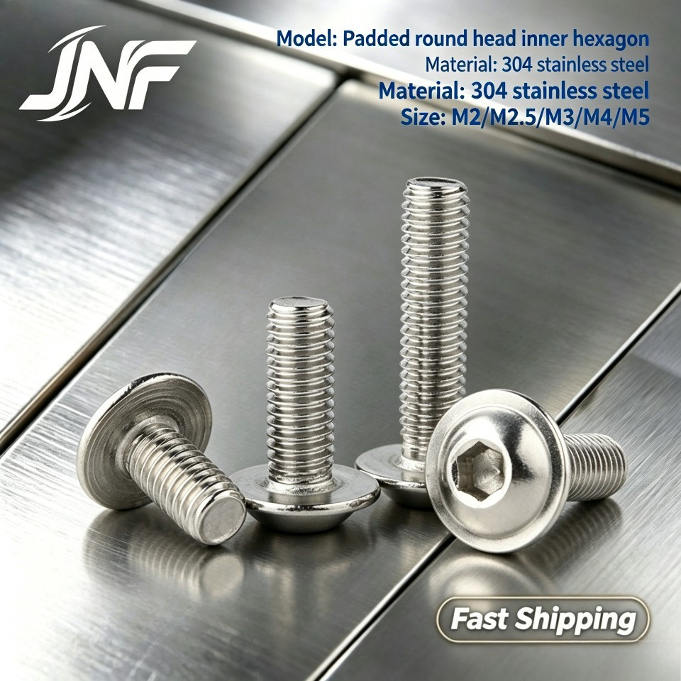 สกรูหัวกลมครึ่งสแตนเลส 304 หกเหลี่ยม M2-M5 【JNF-MC】