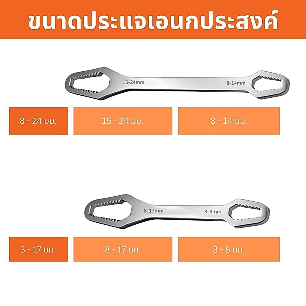 ชุด 2 ชิ้น ประแจขันน็อต ประแจอเนกประสงค์ ขนาด 3-24 มม. Set 2 Packs 3-24 mm Double-Sided Self