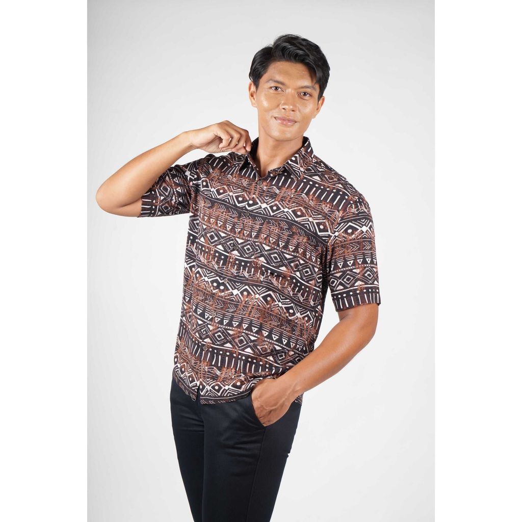 DAPPER เสื้อเชิ้ตกระดุม Batik Slim Fit สีน้ําตาล - 5257FBR