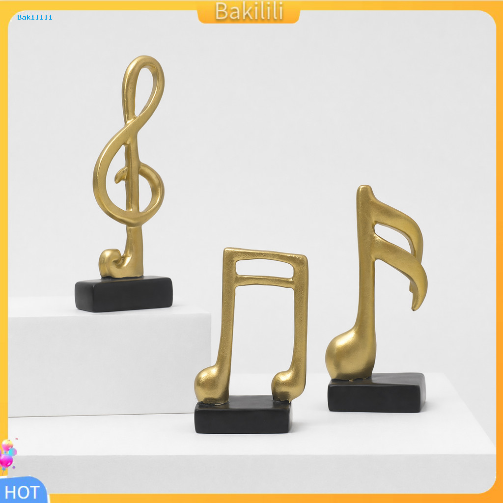 {Bakili} เรซิ่นดนตรีตกแต่งโน้ตแปด 3 ชิ้น Minimalist Music Note ประติมากรรมเรซิ่น Treble Clef Eighth 
