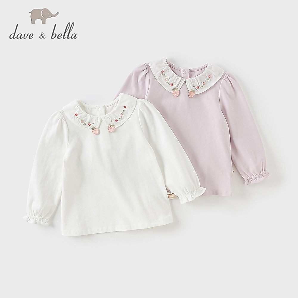 Dave Bella 9M-9Y เสื้อยืดแขนยาวเด็กหญิง 100% Cotton เสื้อน่ารัก แฟชั่นฤดูใบไม้ร่วง DB3252647