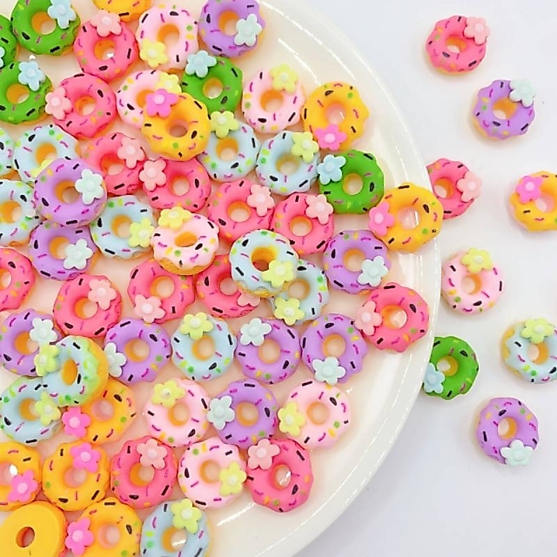 10ชิ้นอาหารและของเล่นโดนัท DIY เรซิ่นโดนัทคละสี(ไม่เงา)
