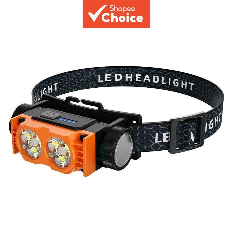 ไฟหน้า LED แบบชาร์จไฟได้ Type-C 1500LM, ไฟหน้าความสว่างสูงกันน้ําแบบสวิตช์คู่