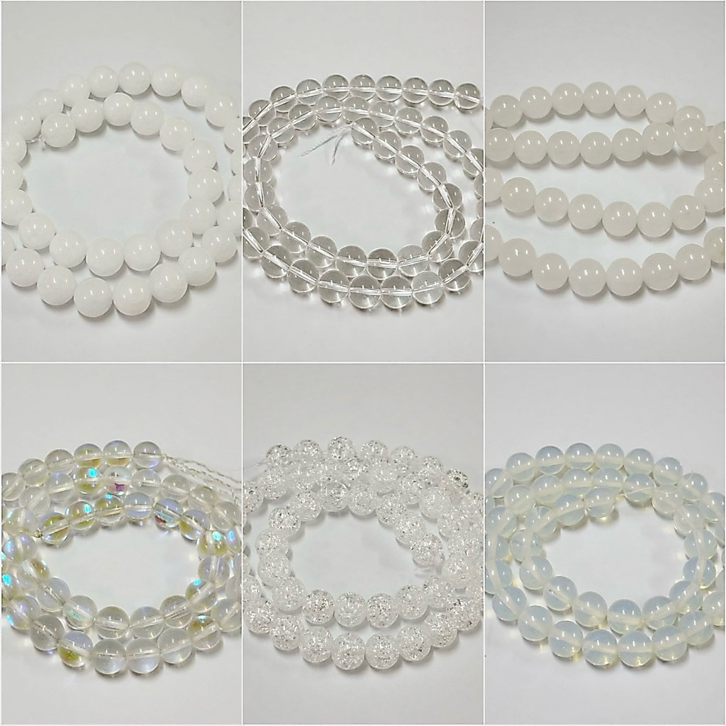 หินนำโชค 8มิล มูนสโตน เปลือกหอย หยกขาว แบบเส้นยาว 47เม็ด Sale 89฿