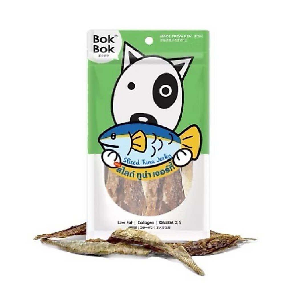เนื้อปลาทูน่าสไลด์อบแห้ง 100% BokBok ขนมสุนัข ไม่เติมเกลือ ไม่ปรุงรส
