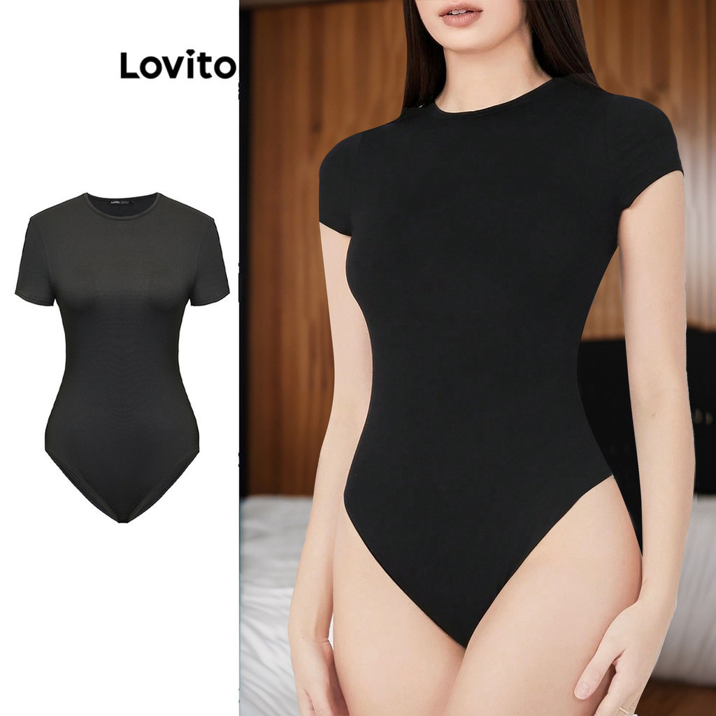 Lovito แคชชวล ชุดบอดี้สูทลําลอง ชุดบอดี้สูท สีพื้น สําหรับผู้หญิง L87ED251