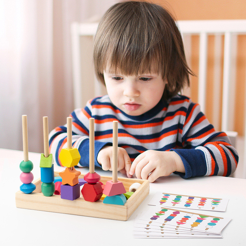 Montessori Early Education ชุดคอลัมน์ของเล่นเรขาคณิตรูปร่างการจับคู่อาคารบล็อกเด็กลูกปัดการศึกษา Aid