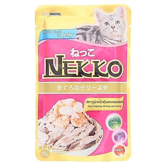 [สินค้าส่งด่วน] เน็กโกะ ปลาทูน่าหน้ากุ้งและหอยเชลล์70ก. NEKKO TUNA TOPPING SHRIMP+SCALLOP 70G.