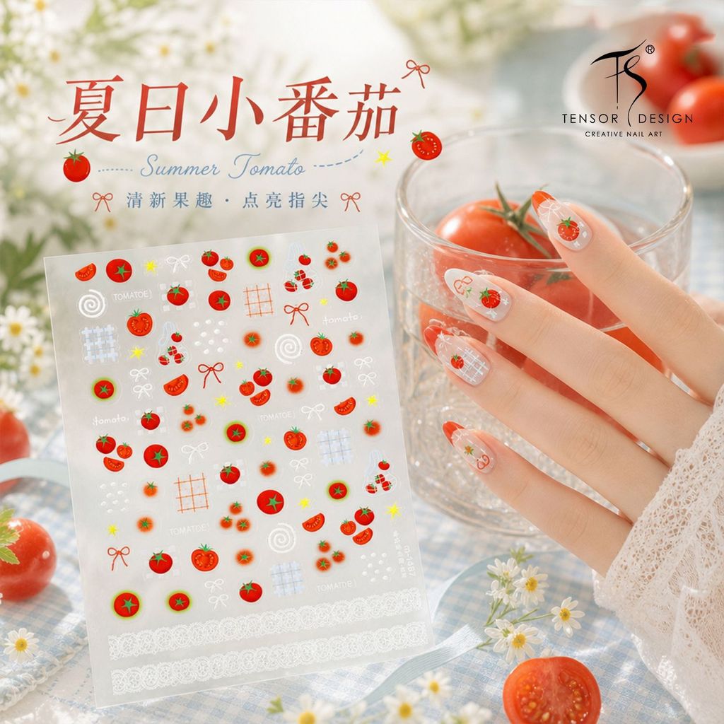 [Meow.Sensei] Jasmine Season Summer Dopamine Tomato Nail Sticker M-1487 Clear Pure Desire Style Small Tomato Bow Nail Sticker