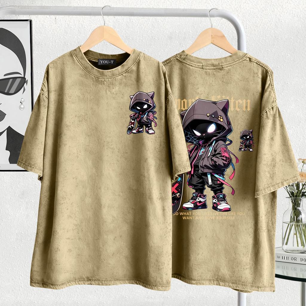 🌷My-T🌷เสื้อผู้ชายoversize cotton เสื้อแฟชั่น คอกลม แขนสั้น พิมพ์ลาย “Spocl Kitten” สไตล์ลำลอง ใส่สบาย S-3XL