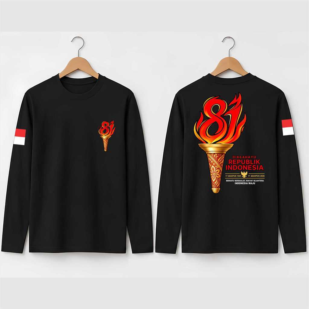 VINA เสื้อยืดสําหรับ 77TH INDONESIAN INDEPENDENCE DAY, 77TH ANNIVERSARY, TORCH / LONG-SLEEVED เสื้อย