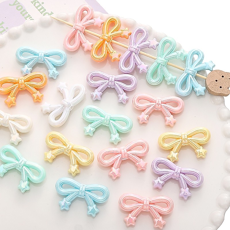 34x20 มม.สีสัน Star Bow Shape ลูกปัดอะคริลิค Bowknot Charms สําหรับเครื่องประดับ DIY ทําสร้อยคอสร้อยข้อมืออุปกรณ์เสริม
