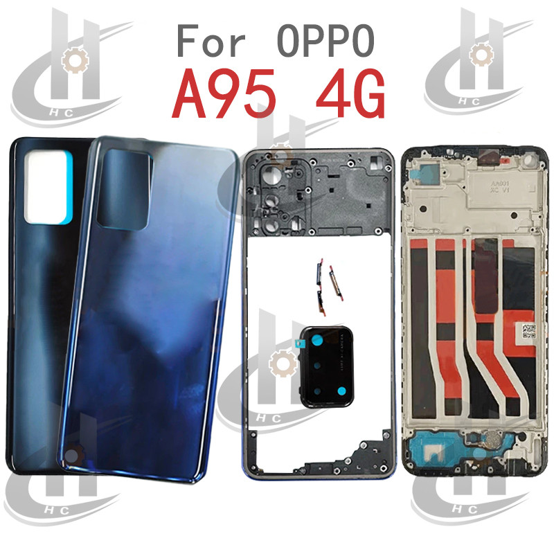 สําหรับ OPPO A95 4G CPH2365 แบตเตอรี่ฝาหลังกรอบกลาง + ปุ่ม + กรอบด้านหน้า LCD + เลนส์กรอบกล้อง
