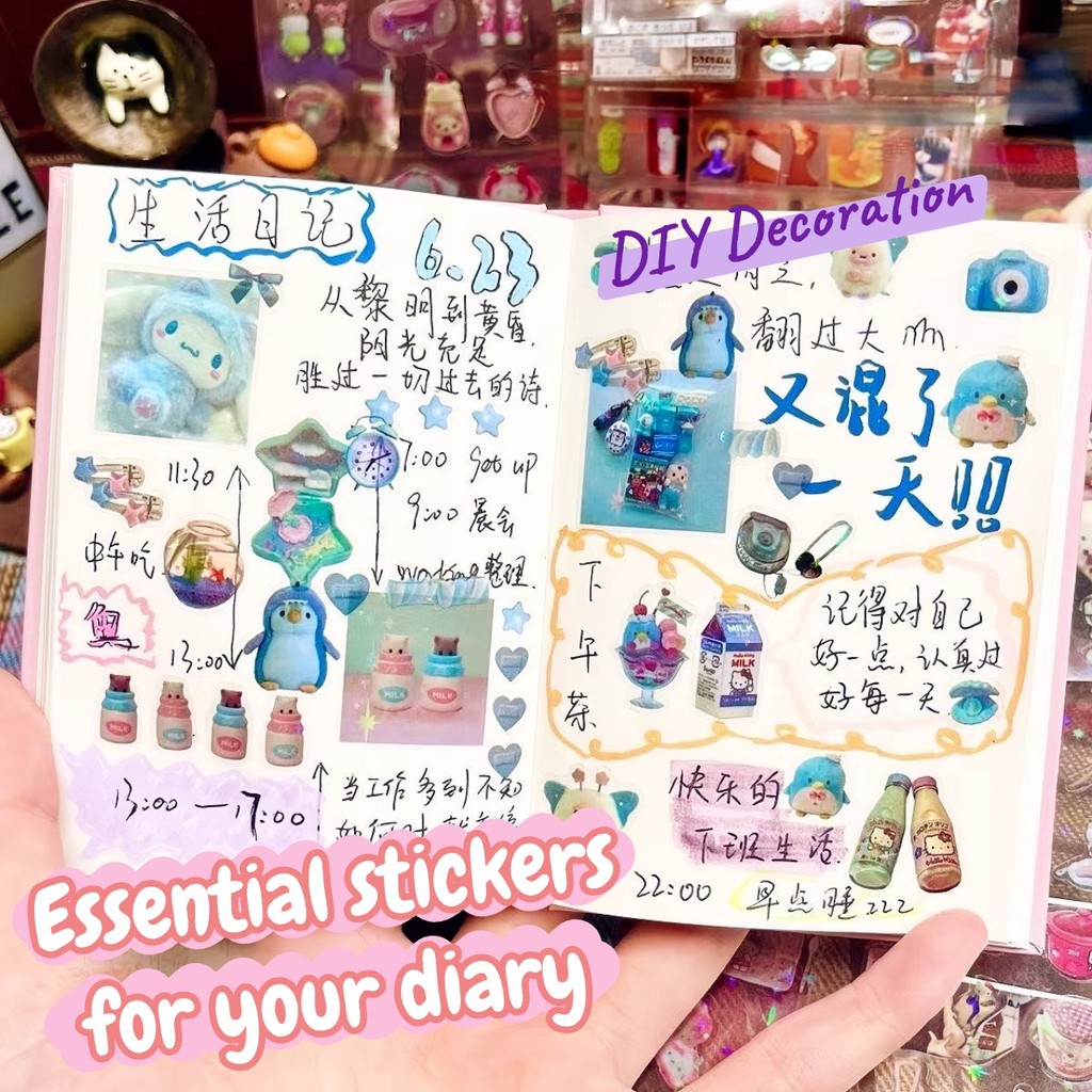 10 แผ่นโปร่งใส Glitter เลเซอร์สติกเกอร์ Kawaii Kitty กระพริบฟิล์มคู่มือไดอารี่สมุดภาพ Journal DIY วัสดุสติกเกอร์ตกแต่ง - รูปที่ 3