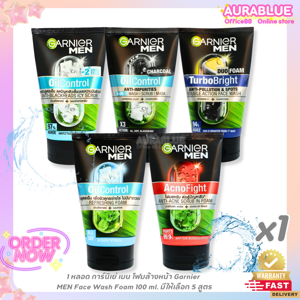 1 หลอด การ์นิเย่ เมน โฟมล้างหน้า Garnier​ MEN Face Wash Foam 100 ml. มีให้เลือก 5 สูตร