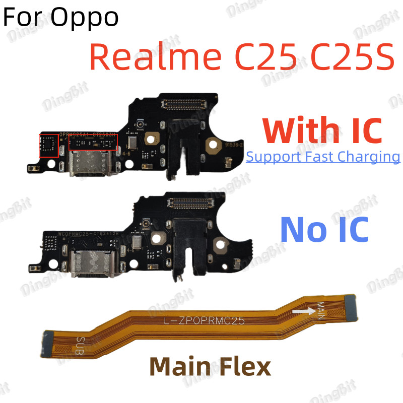 สําหรับ OPPO Realme C25 C25s พอร์ตชาร์จ USB Charger Dock Board พร้อมไมโครโฟนหลัก Flex เมนบอร์ด Flex CableReplacement อะไหล่