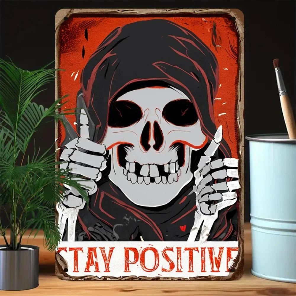 2D 7.87x11.8in "Stay Positive Sign, Vintage Aluminium - Rustic Art Cafe/Garage Decor