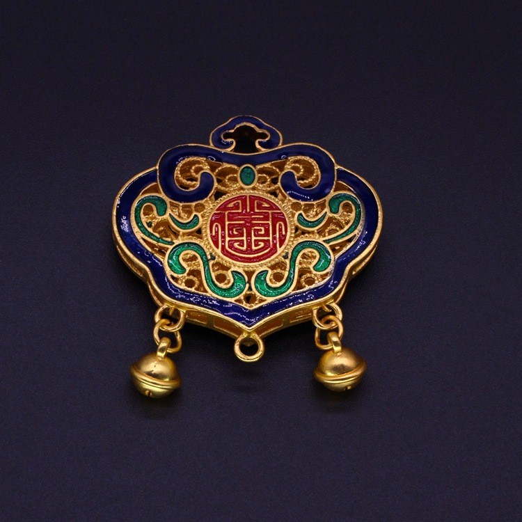 วิธีโบราณ Gold Matte Cloisonne น้ํามันหยดสีเคลือบสร้อยข้อมือเครื่องประดับ Ruyi ล็อคจี้ 041 T5VB