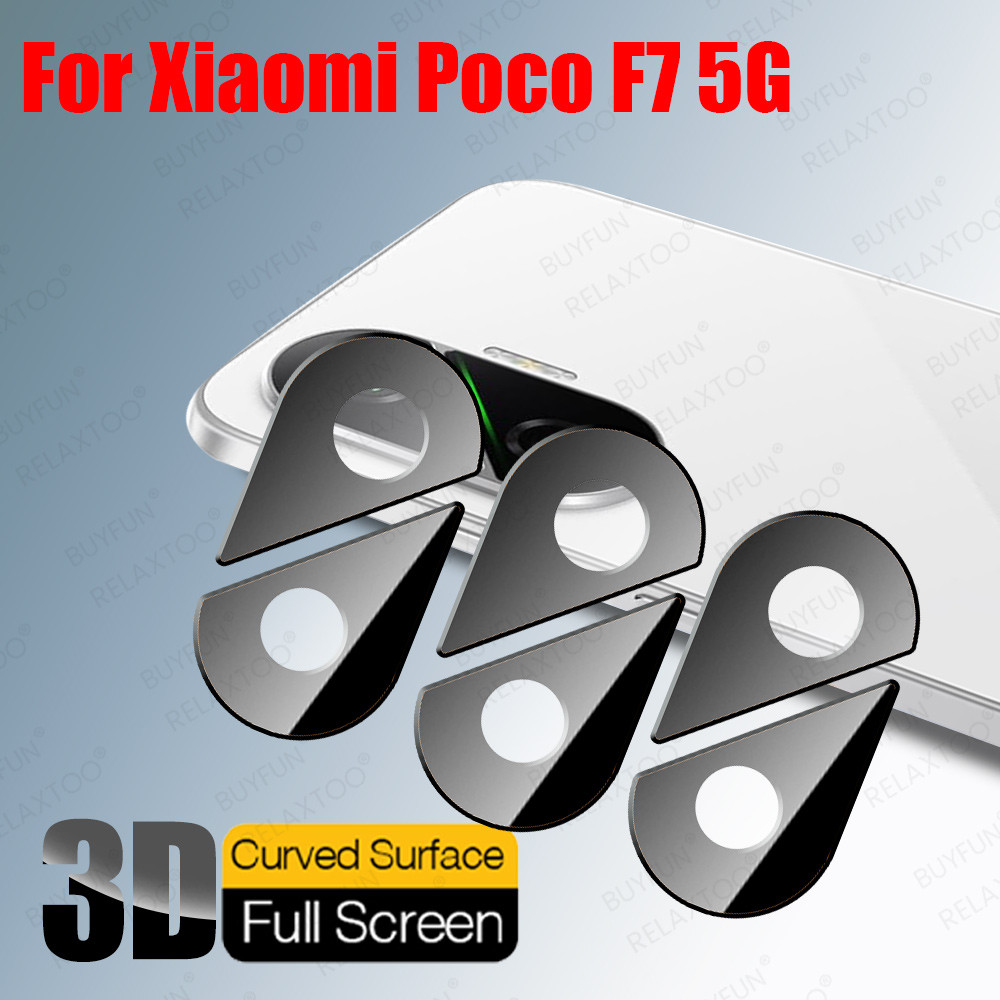3 ชิ้น 3D กระจกป้องกันกล้องด้านหลังสําหรับ Xiaomi POCO F7 5G เลนส์ฝาครอบกระจกนิรภัย POCOF7 Litttle F
