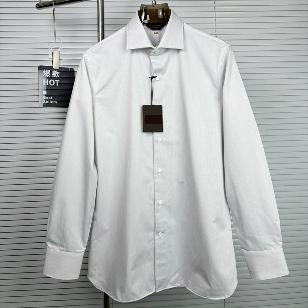 CHSN Zegna White Wool Men's Warm Autumn Winter Long Shirt Business Casual Shirt Formal Non-Iron