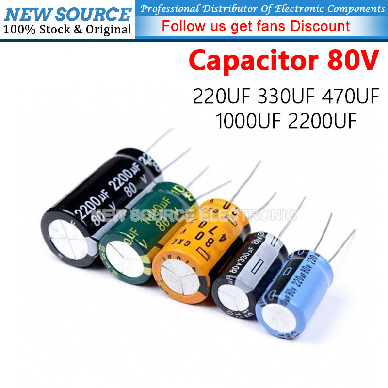 (2 ชิ้น) 80V 220UF 330UF 470UF 1000UF 2200UF ตัวเก็บประจุอลูมิเนียมอิเล็กโทรลีติค