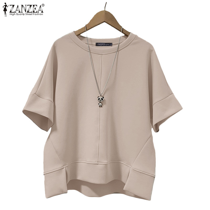 เสื้อยืดผู้หญิงสไตล์เกาหลี คอด้านหน้ายาว สีดำ ทรงสบาย เหมาะสำหรับสวมใส่ในชีวิตประจำวัน