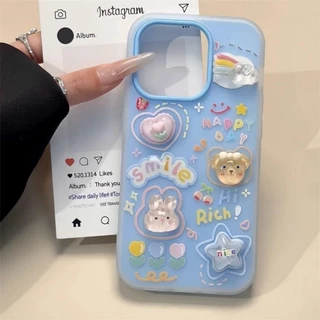 สําหรับ IPhone 16 E 15 14 plus 13 12 11 Pro Max X XR XS Max 7 8 Plus ที่น่าสนใจและน่ารัก 3D การ์ตูนเยลลี่ 2-in-1 เคสโทรศัพท์ปกอ่อน