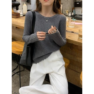 Chili Koko 7 สี เสื้อฐานสำหรับผู้หญิง สีขาว เสื้อถักน่าระทึกใจ สเวตเตอร์ ทรงสลิมฟิต เหมาะสำหรับใส่ด้านใน -88017