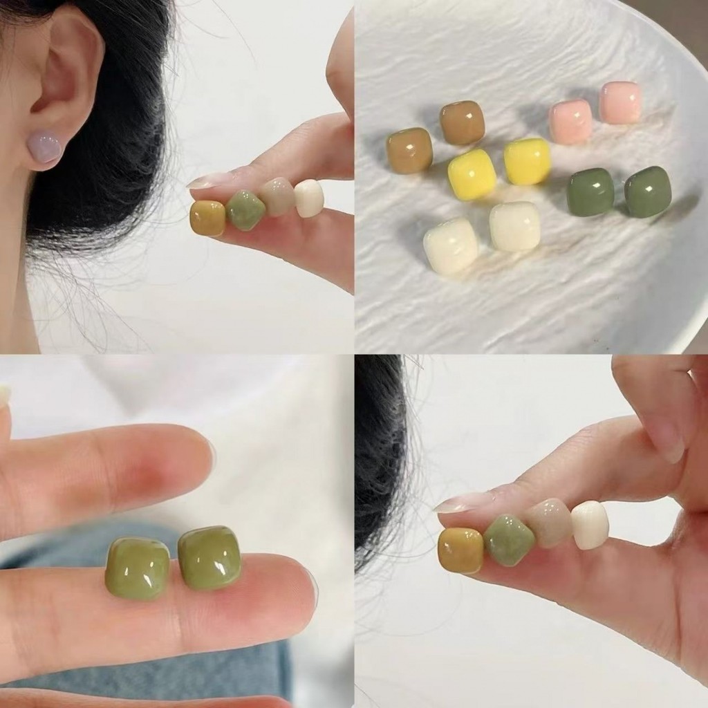 Simple Fresh Small Cube Sugar ต่างหูที่ไม่ซ้ํากัน High-End Western สไตล์ All-Match ประณีตหวานต่างหูขายร้อน