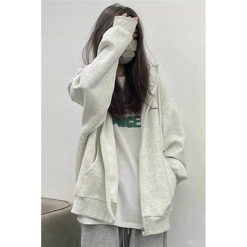 ฮิปฮอป เสื้อแขนยาวmc เสื้อสเวตเตอร์คาร์ดิแกนซิปวินเทจสไตล์อเมริกันผ้าฝ้ายแท้สำหรับฤดูใบไม้ร่วงและฤดู