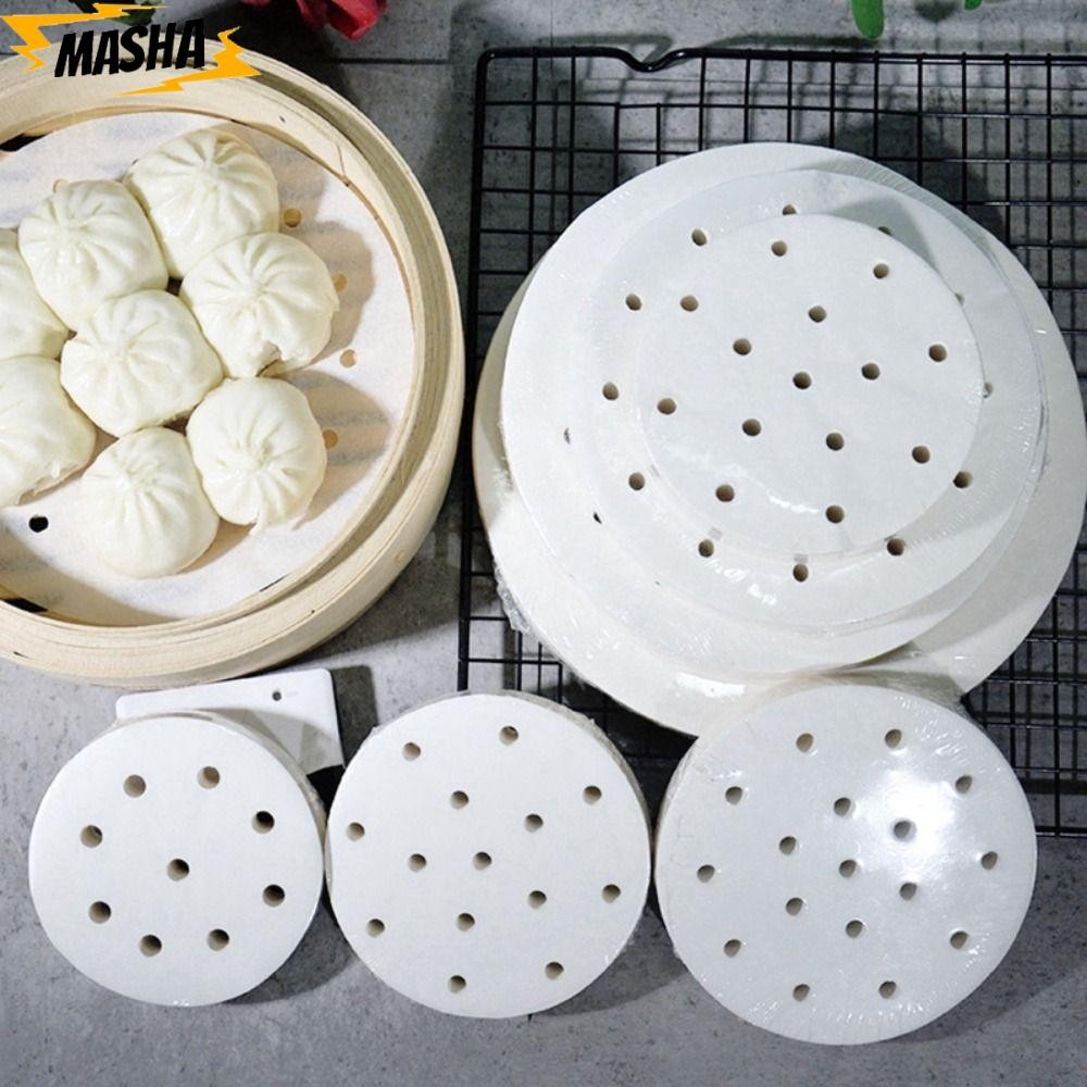 100 ชิ้นกระดาษนึ่ง, 4/5/6/7/8in ทิ้ง Buns ขนมอบกระดาษไม่ติด, รอบ Buns Pad กระดาษครัวทําอาหารเครื่องม