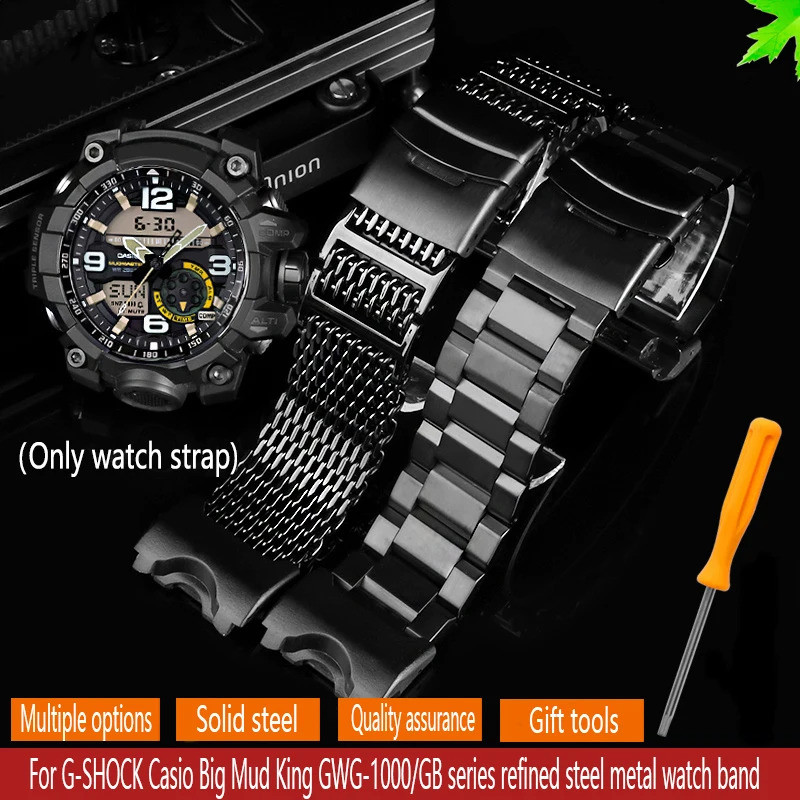 สายนาฬิกาสแตนเลสสําหรับ G-SHOCK Casio Big Mud King ดัดแปลง GWG-1000 GB/GG GWG/GSG100 ไนลอนผ้าใบสายนา