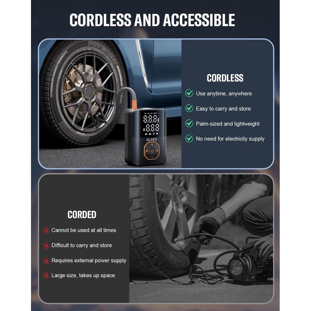 ยาง Inflator เครื่องอัดอากาศแบบพกพา, 160PSI ยาง Inflator สําหรับรถยนต์, 4X Faster ปั๊มลมสําหรับรถยนต