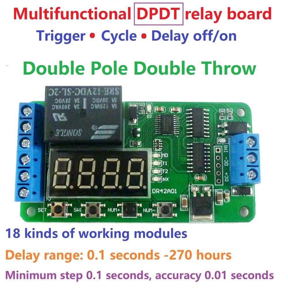 หลอดดิจิตอล 12V แบบ Dual-Channel 12V DPDT Dual-Knife Dual-Throw Multi-Function Time-Delay Relay Time