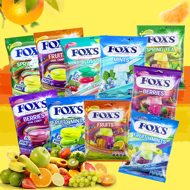 อินโดนีเซียนําเข้า FOXS Crystal Candy ผลไม้สารพัน Hard Candy บรรจุแยกหลายรสชาติ FOX S FOX Marshmallo