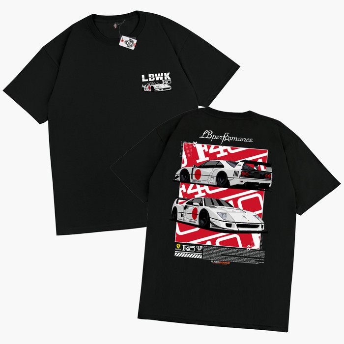 [100% Cotton]  KARIMAKE Kaos Baju Mobil FERRARI F40 LBWK LIBERTY WALK V2 - V4 PUTIH เสื้อยืดผู้ชาย U