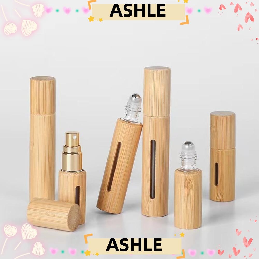 ASHLE ขวดลูกกลิ้ง,พร้อมลูกกลิ้งสแตนเลสมินิไม้ไผ่ม้วนบนขวด,ของขวัญชุดเดินทาง 3ml/5ml/10ml/15ml ขวดรีฟ