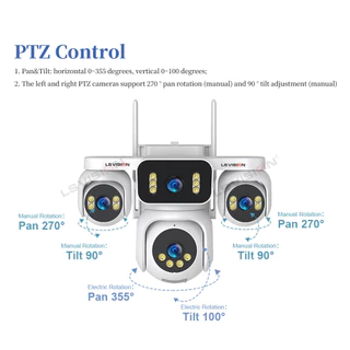 ​LS VISION กล้อง PTZ พลังงานแสงอาทิตย์สี่เลนส์ AOV(วิดีโอ 7 * 24 ชั่วโมง) 12Xzoom4G กล้องวงจรปิด 16000mAh แบตเตอรี่, การตรวจจับ AI 30 ม. & APP บันทึก 7 วัน HiEasy