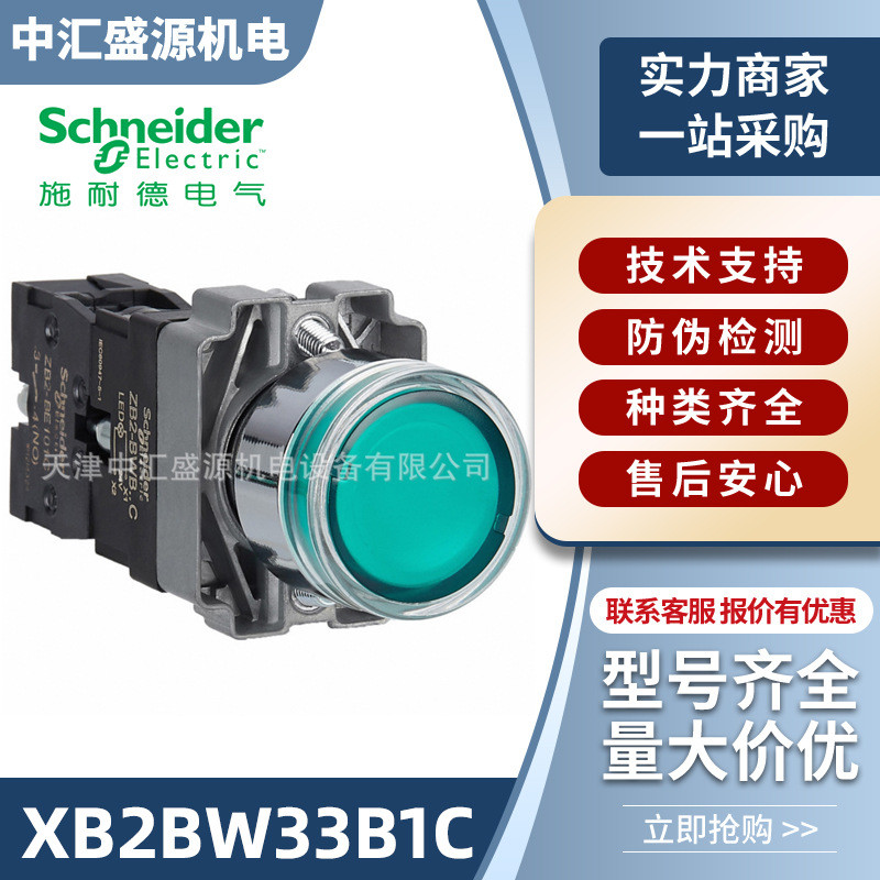 XB2BW33B1C ปุ่มพร้อมไฟ 1NO ปุ่มกระพริบสีเขียวชนิดทันที ปุ่ม AC/DC24V 22 มม. พร้อมไฟ